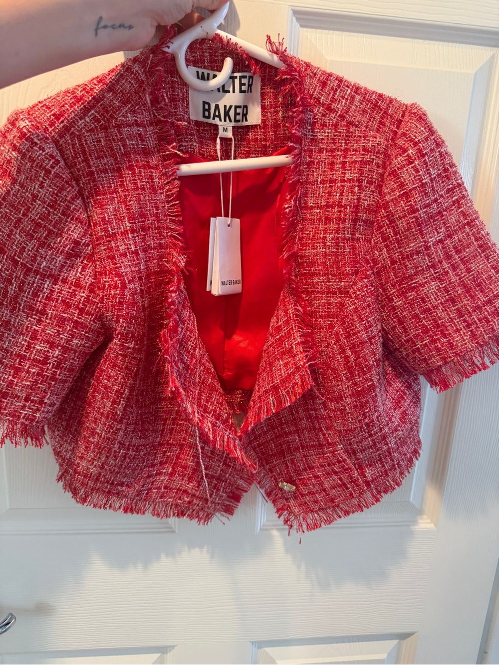 Walter Baker Red Tweed Cropped Jacket